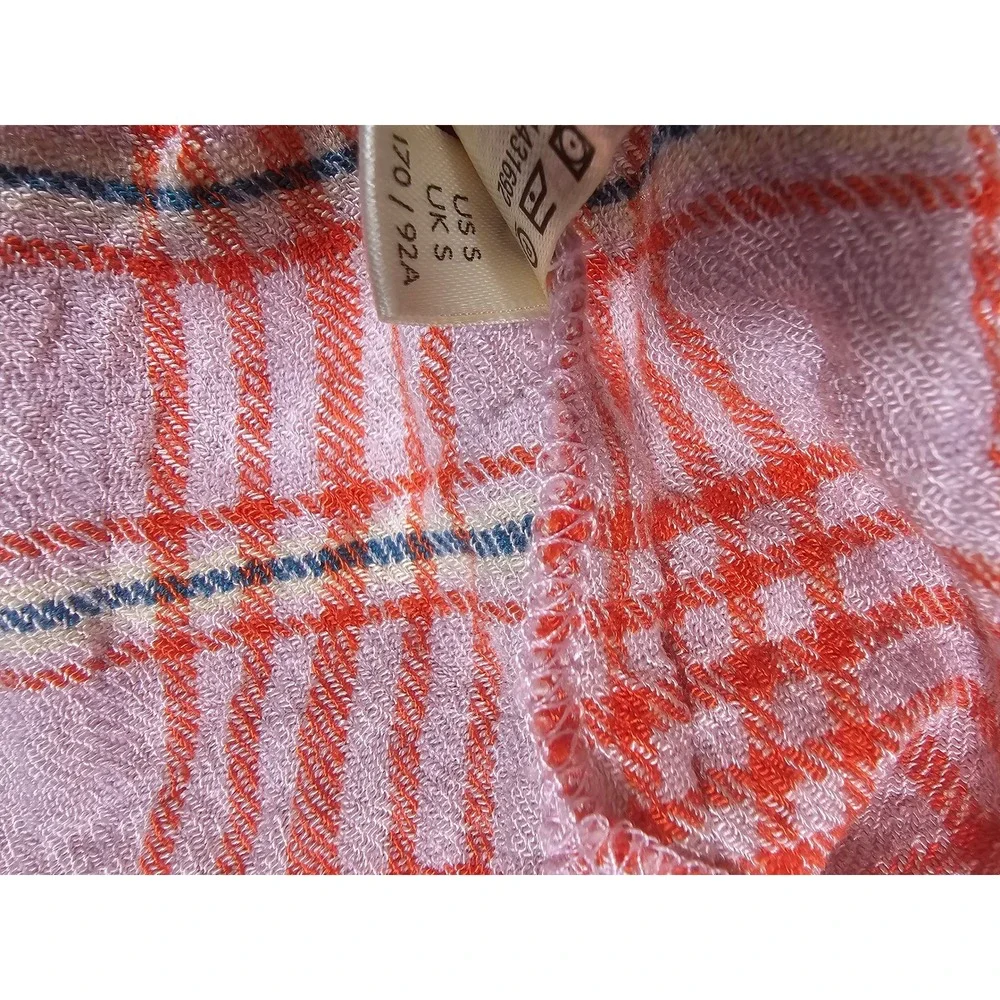 New Free People Intimately Plaid Pajama Set Pink Orange Smocked Waist Small